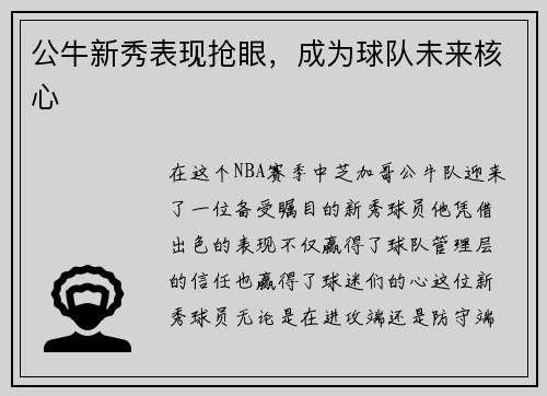 公牛新秀表现抢眼，成为球队未来核心
